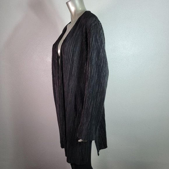 Catherines Top Plus Size 1X 18/20W Open Front Stretch Long Sleeve Casual Black - Picture 3 of 6